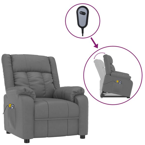 vidaXL Fauteuil de massage Gris Similicuir