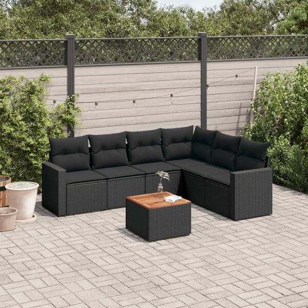 vidaXL Salon de jardin 7 pcs avec coussins noir r&eacute;sine tress&eacute;e