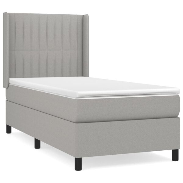 vidaXL Sommier &agrave; lattes de lit et matelas Gris clair 90x190 cm Tissu