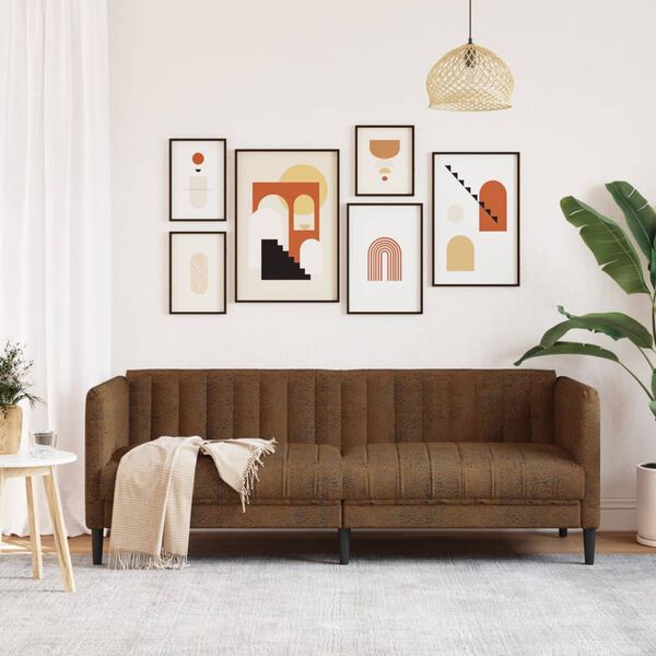 vidaXL Canapé à 3 places marron similicuir daim