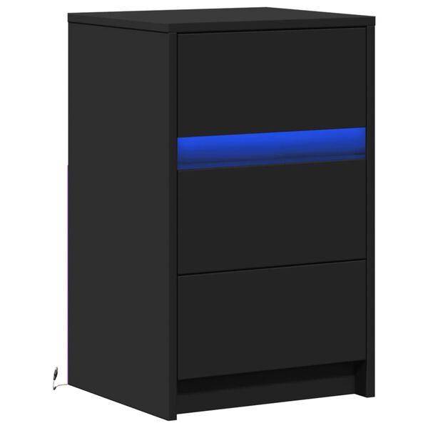 vidaXL Armoire de chevet avec lumières LED noir bois d'ingénierie