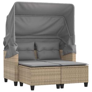 vidaXL Canap&eacute; de jardin 2 places avec auvent et tabourets beige rotin