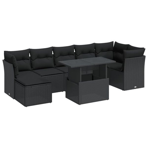 vidaXL Salon de jardin 8 pcs avec coussins noir résine tressée