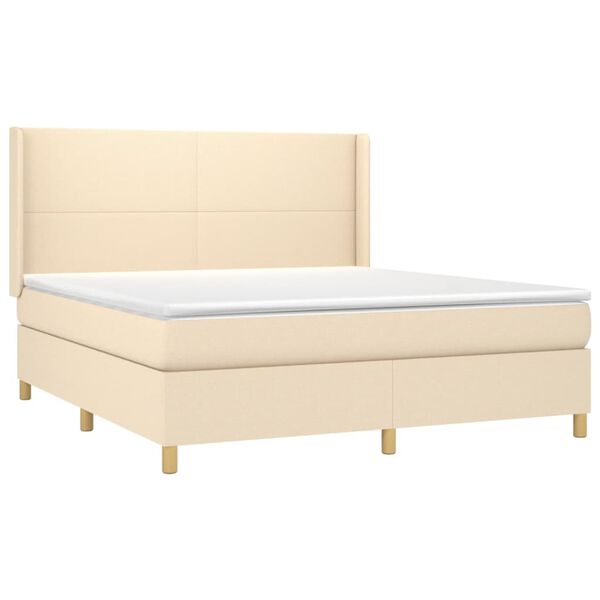 vidaXL Sommier &agrave; lattes de lit matelas et LED Cr&egrave;me 160x200 cm Tissu