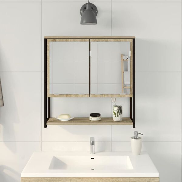 vidaXL Miroir de salle de bain avec &eacute;tag&egrave;re Beige 60 x 16 x 60 cm