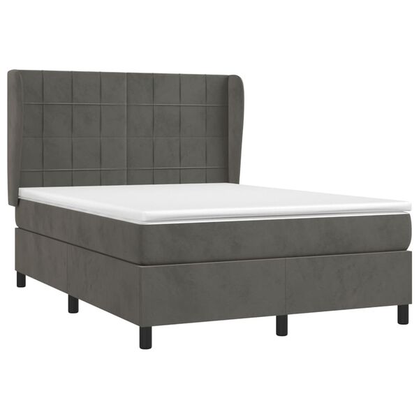 vidaXL Sommier &agrave; lattes de lit et matelas Gris fonc&eacute; 140x190cm Velours