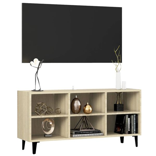 vidaXL Meuble TV avec pieds en m&eacute;tal Ch&ecirc;ne sonoma 103,5x30x50 cm