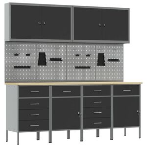 vidaXL Placard de travail 10 pi&egrave;ces Noir Bois d'ing&eacute;nierie et acier