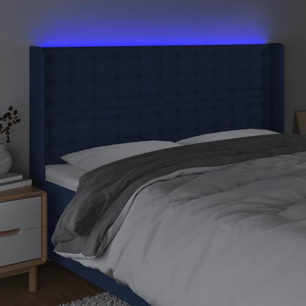 vidaXL T&ecirc;te de lit &agrave; LED Bleu 203x16x118/128 cm Tissu