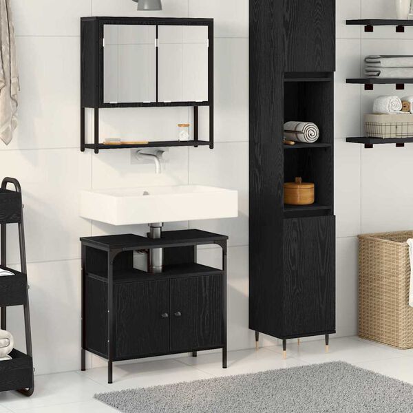 vidaXL Ensemble de mobilier de salle de bain avec &eacute;tag&egrave;re 2 pcs Noir
