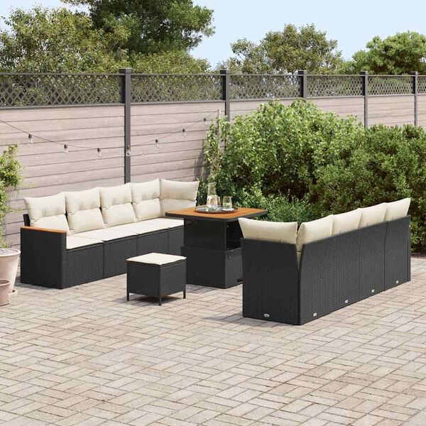 vidaXL Ensemble de canap&eacute; de jardin 11 pcs Noir polyrotin