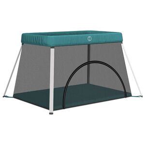 vidaXL Parc pour b&eacute;b&eacute; avec matelas Vert Tissu de lin