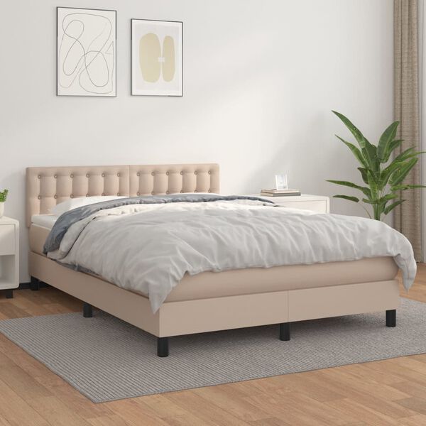 vidaXL Sommier &agrave; lattes de lit avec matelas Cappuccino 140x190 cm