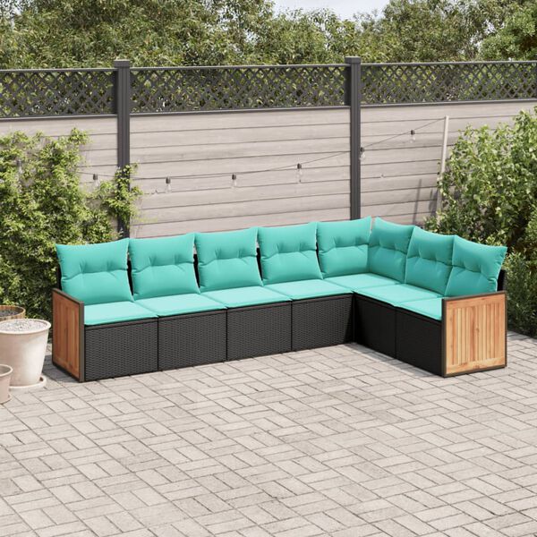 vidaXL Salon de jardin 7 pcs avec coussins noir r&eacute;sine tress&eacute;e