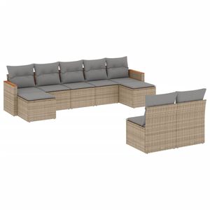 vidaXL Salon de jardin avec coussins 9 pcs beige r&eacute;sine tress&eacute;e