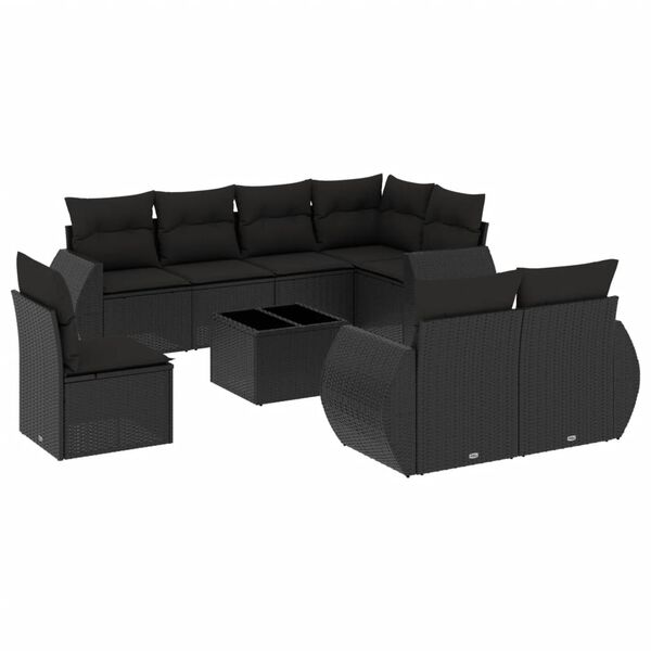vidaXL Salon de jardin 9 pcs avec coussins noir r&eacute;sine tress&eacute;e