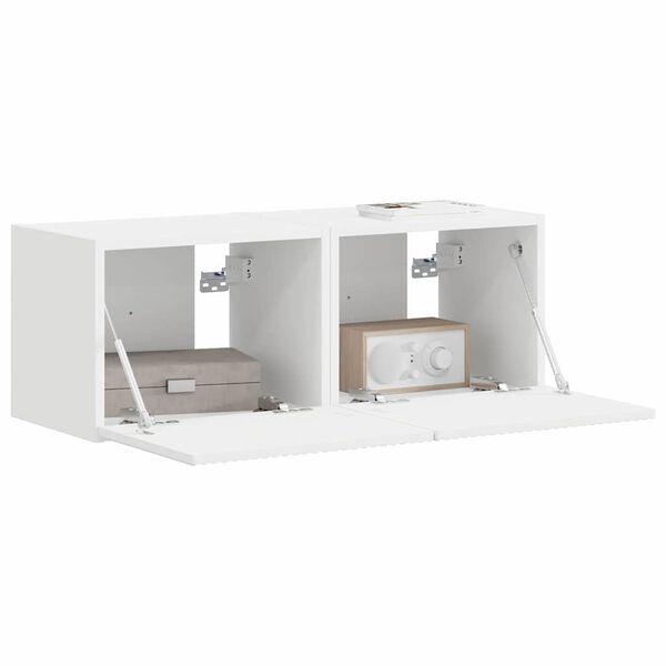 vidaXL Meuble TV mural 2 pcs Blanc 60 x 31 x 29.5 cm Bois d'ing&eacute;nierie