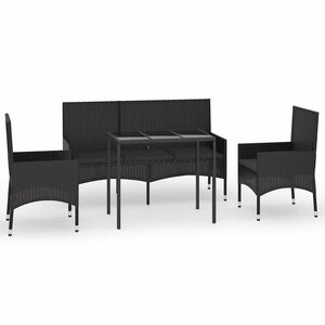 vidaXL Salon de jardin 4 pcs avec coussins Noir R&eacute;sine tress&eacute;e