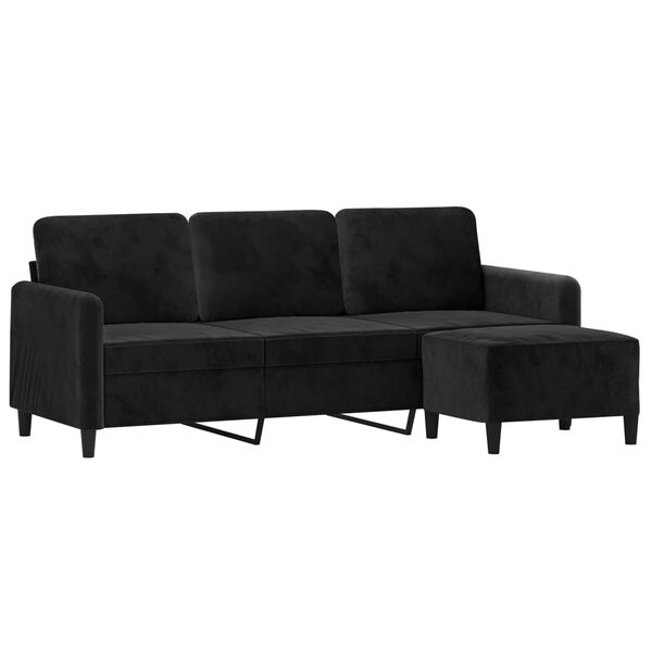 vidaXL Canap&eacute; &agrave; 3 places avec repose-pieds Noir 180 cm Velours