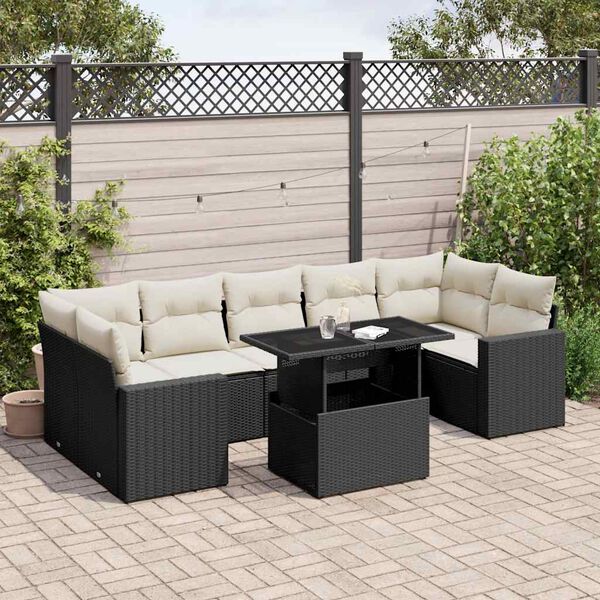 vidaXL Salon de jardin 8 pcs avec coussins noir r&eacute;sine tress&eacute;e