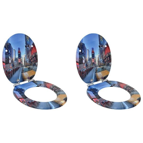 vidaXL Si&egrave;ge de toilette 2 pcs Multicolore 44 x 38 cm Panneau MDF