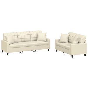 vidaXL Ensemble de canap&eacute;s 2 pcs avec coussins cr&egrave;me similicuir