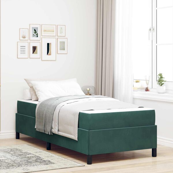 vidaXL Cadre de lit avec matelas Vert fonc&eacute; 90 x 190 cm tissu