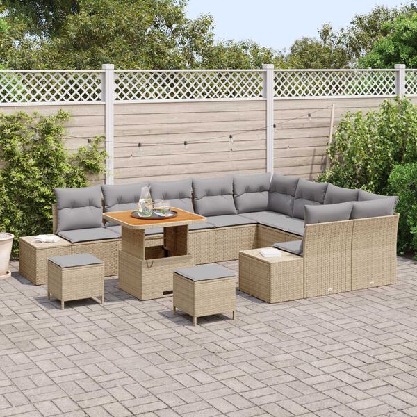 vidaXL Ensemble de canap&eacute; de jardin 12 pcs Beige Poly rotin