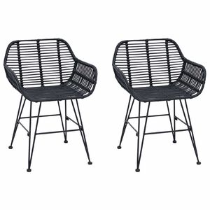 vidaXL Chaise de salle &agrave; manger 2 pc Rotin et m&eacute;tal Noir