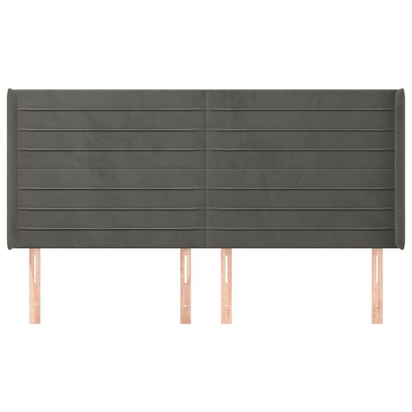 vidaXL T&ecirc;te de lit avec oreilles Gris fonc&eacute; 183x16x118/128 cm Velours