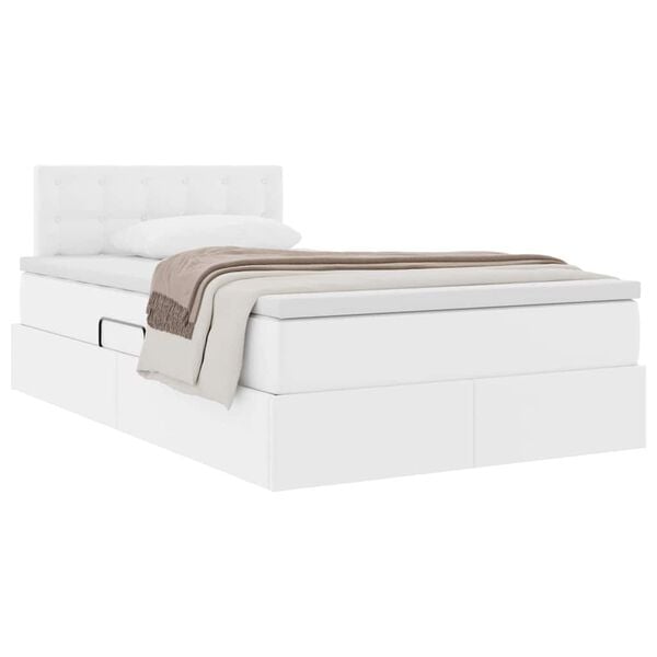vidaXL Lit avec rangement et matelas Blanc 120 x 190 cm Simili cuir