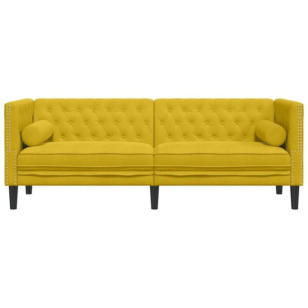 vidaXL Canap&eacute; Chesterfield avec traversins 3 places jaune velours