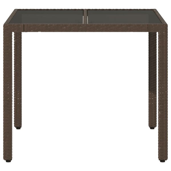 vidaXL Table de jardin avec dessus en verre marron résine tressée