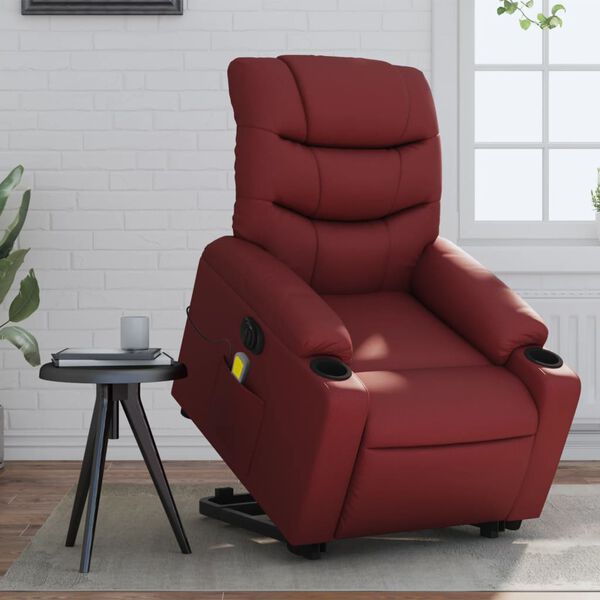 vidaXL Fauteuil inclinable de massage &eacute;lectrique rouge bordeaux