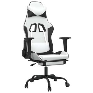 vidaXL Chaise de jeu de massage avec repose-pied Blanc&Noir Similicuir
