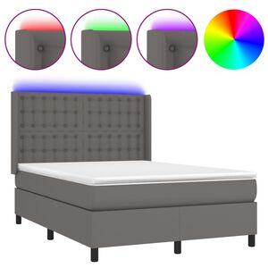 vidaXL Sommier &agrave; lattes de lit matelas LED Gris 140x200 cm Similicuir