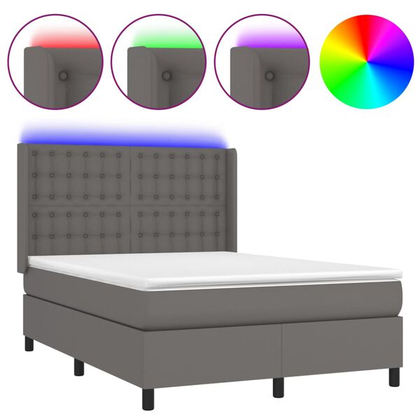 vidaXL Sommier &agrave; lattes de lit matelas LED Gris 140x200 cm Similicuir