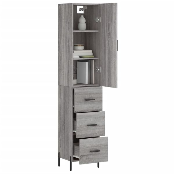 vidaXL Buffet haut Sonoma gris 34,5x34x180 cm Bois d'ing&eacute;nierie