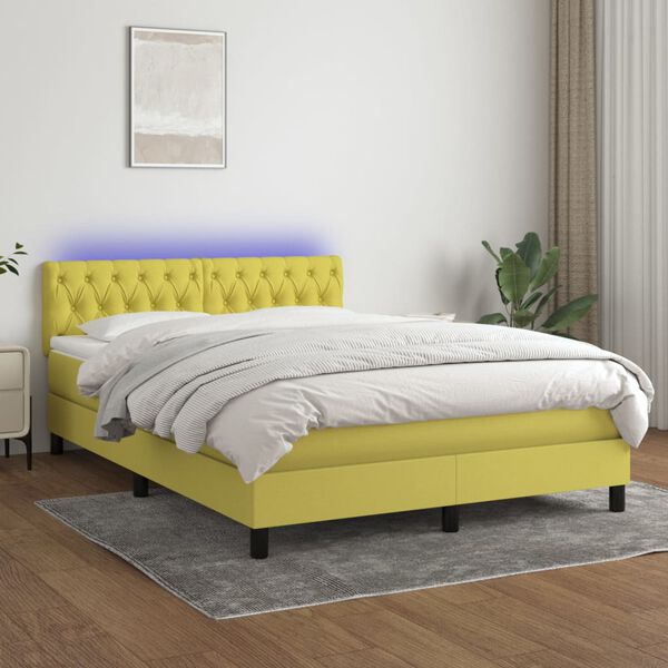 vidaXL Sommier &agrave; lattes de lit avec matelas LED Vert 140x200 cm Tissu