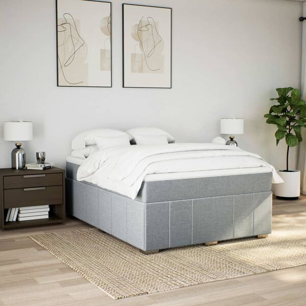 vidaXL Sommier &agrave; lattes de lit avec matelas Gris clair 140x190cm Tissu