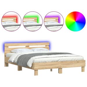 vidaXL Cadre de lit avec LED sans matelas ch&ecirc;ne sonoma 140x200 cm