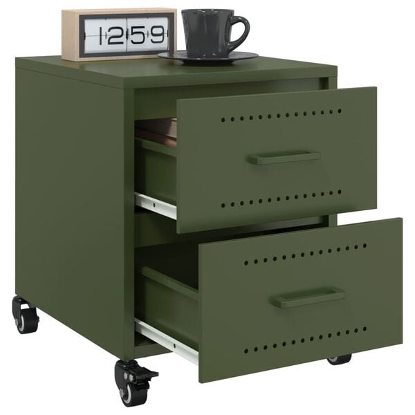 vidaXL Table de chevet vert olive 36x39x43,5 cm acier