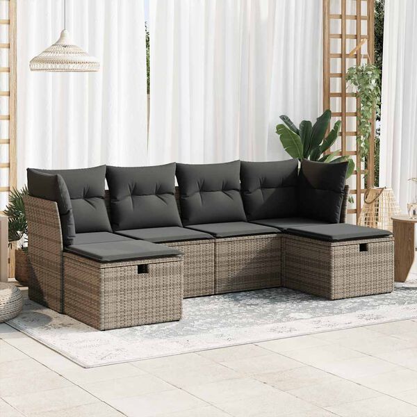 vidaXL Salon de jardin 6 pcs avec coussins gris r&eacute;sine tress&eacute;e