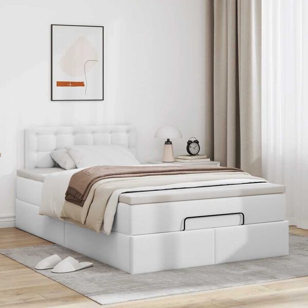 VidaXL Cadre de lit ottoman avec matelas blanc 120x200 cm similicuir