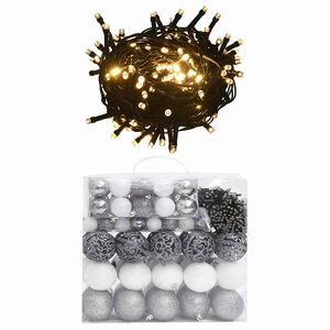 vidaXL Set de boules de No&euml;l avec pic et 300 LED 120pcs Blanc et gris