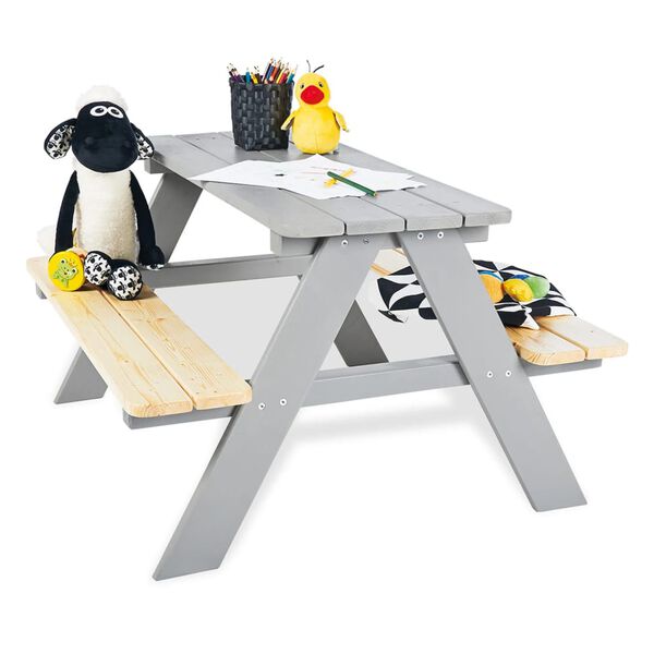 Pinolino Table et bancs de pique-nique d'enfants Nicki f&uuml;r 4 Bois Gris
