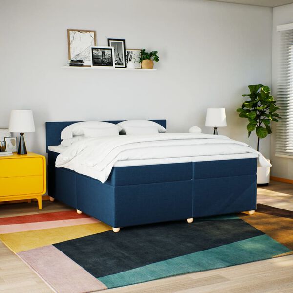 vidaXL Sommier &agrave; lattes de lit avec matelas Bleu 200x200 cm Tissu