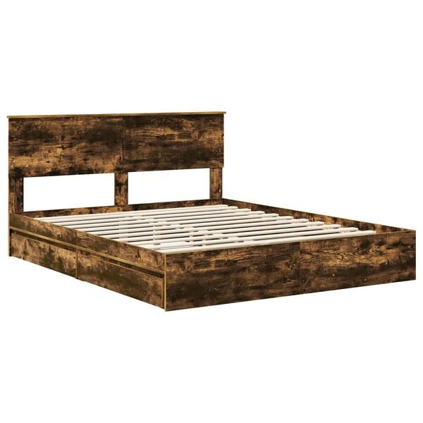 vidaXL Lit de Rangement Ch&ecirc;ne fum&eacute; 160 x 200 cm Bois d'ing&eacute;nierie