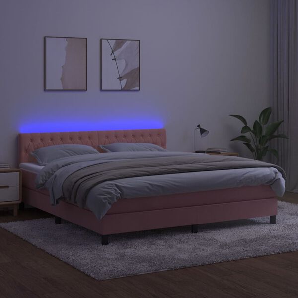 vidaXL Sommier &agrave; lattes de lit avec matelas et LED Rose 160x200 cm