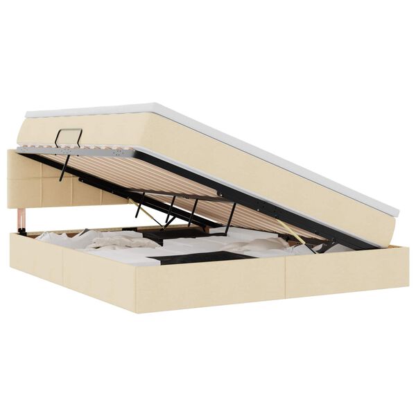 vidaXL Lit avec rangement et LED avec matelas Cr&egrave;me 160 x 200 cm tissu
